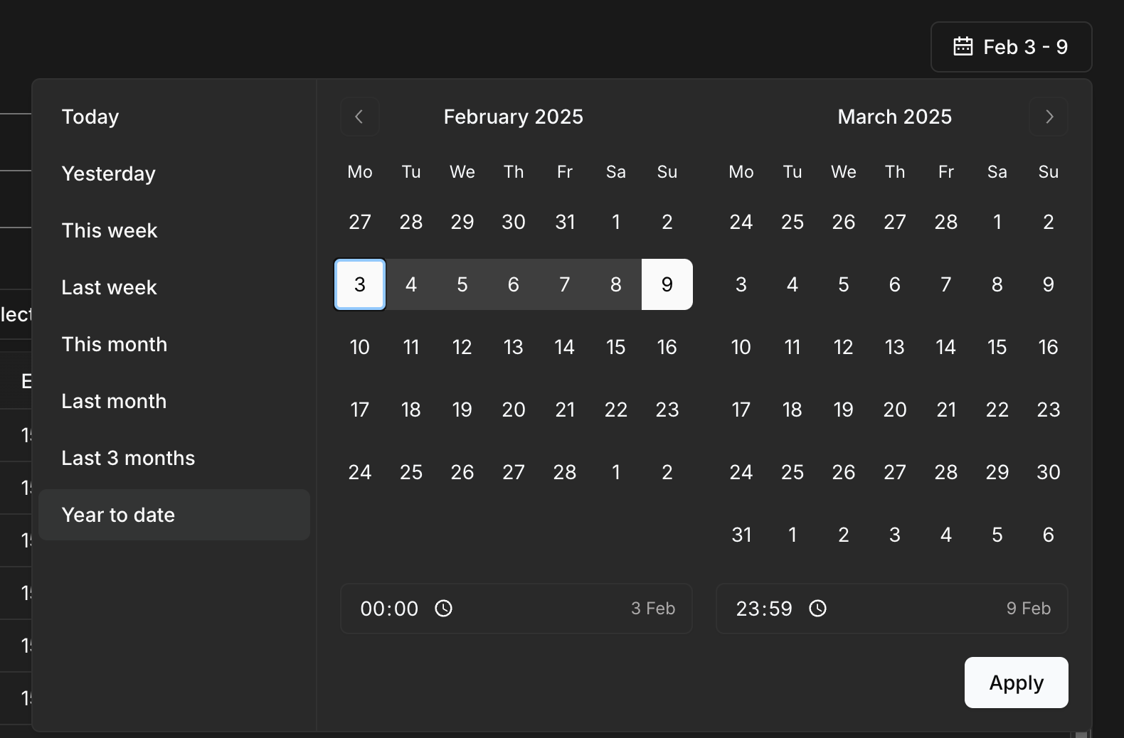 Audit log calendar filter